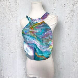 NWT Singrid Olsen Colorful Abstract Halter Top XS